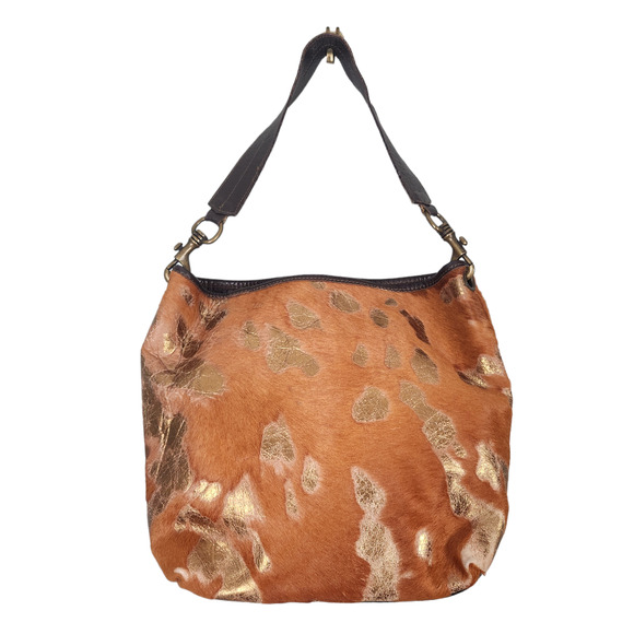 Maurizio Taiuti Vintage Cowhide Italian Purse Brown / Gold Slouchy Boho Country - Picture 8 of 13